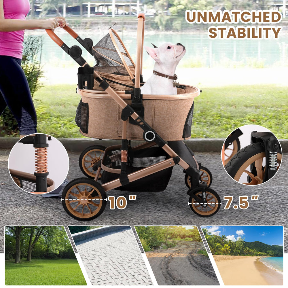 Bicystar Pet Stroller 360-degree wheels close-up for easy steering and tracking