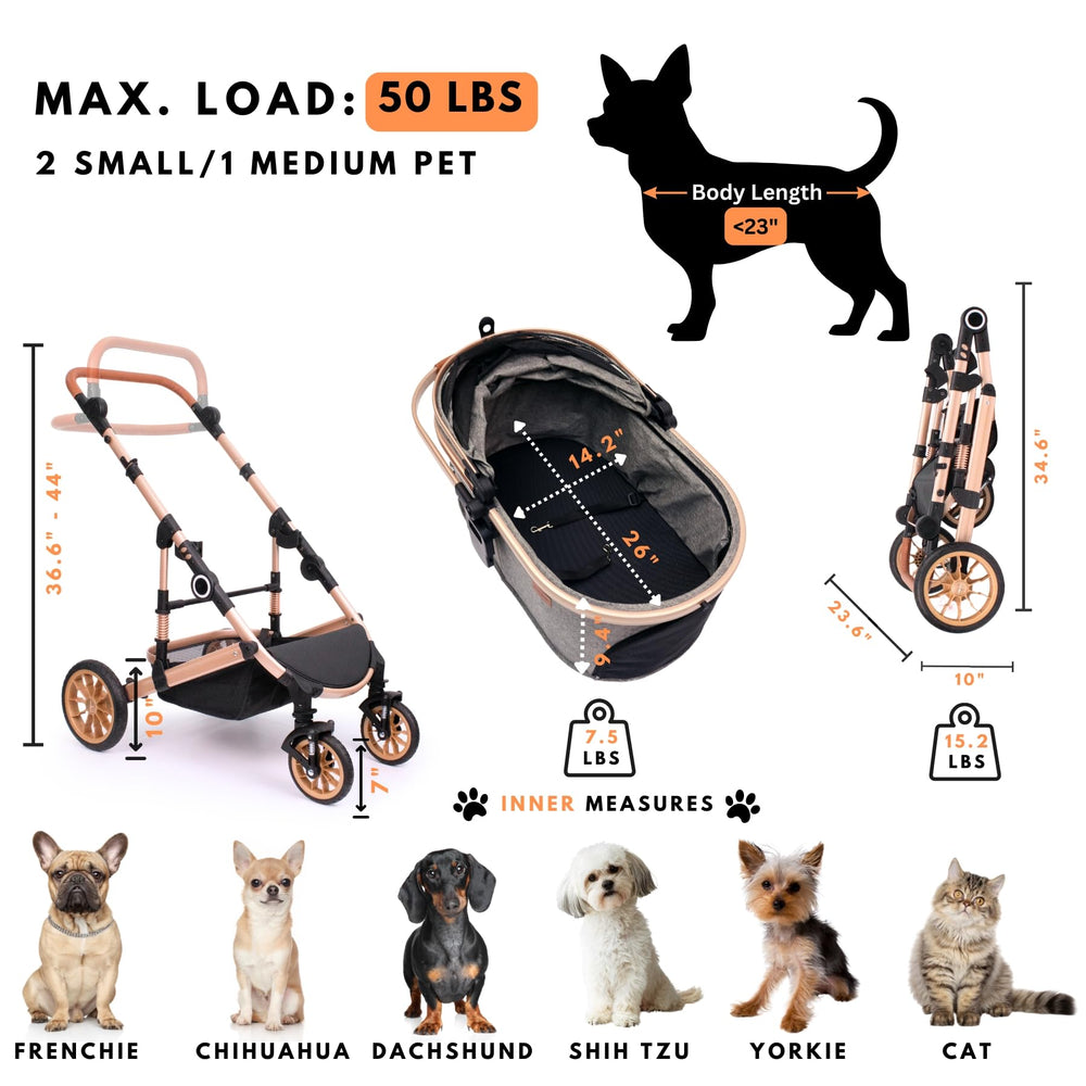 Bicystar interior dimensions highlight comfortable fit for pets.