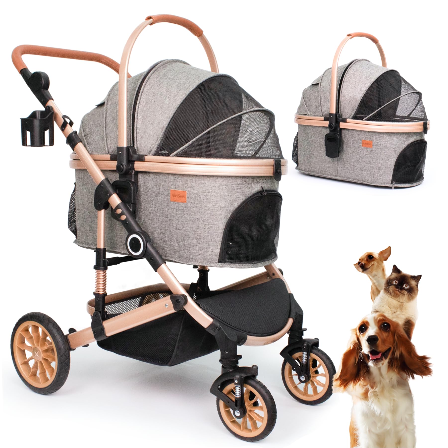 Bicystar pet stroller side profile for medium dogs enables smooth, stable walks.