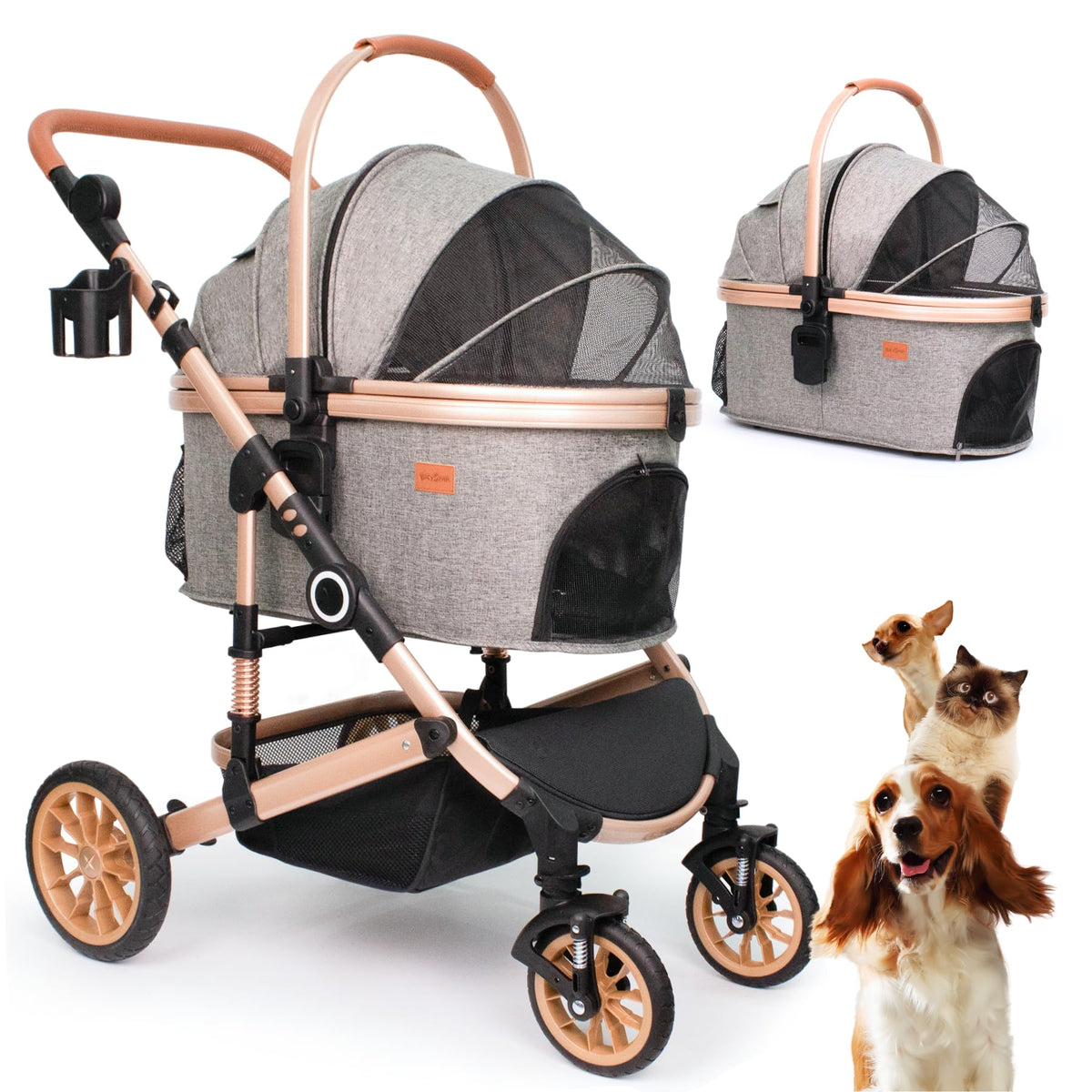 Bicystar pet stroller side profile for medium dogs enables smooth, stable walks.