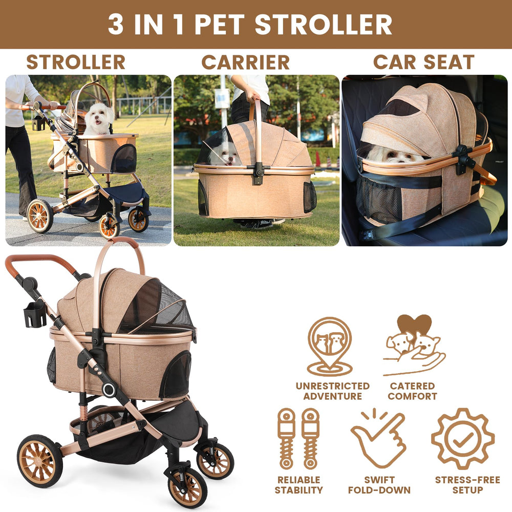 Bicystar Pet Stroller rubber wheels side view highlights smooth pavement riding