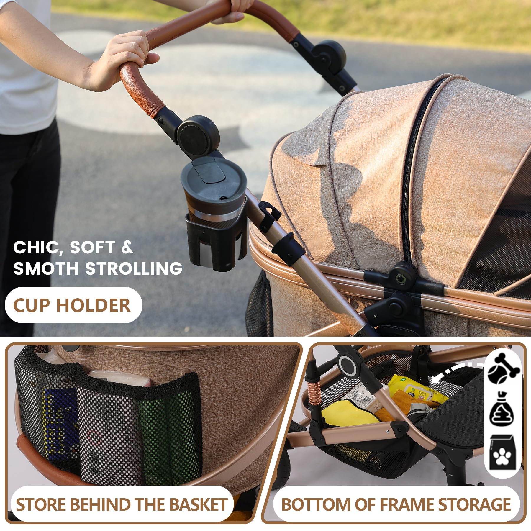Bicystar Pet Stroller storage area with cup holder keeps essentials organized