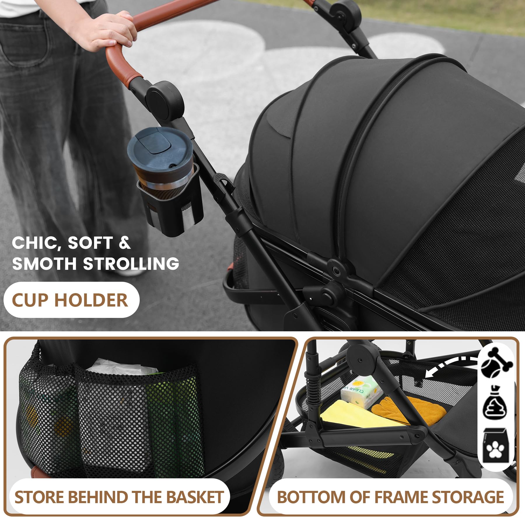 Bicystar under-basket storage keeps treats and leashes organized