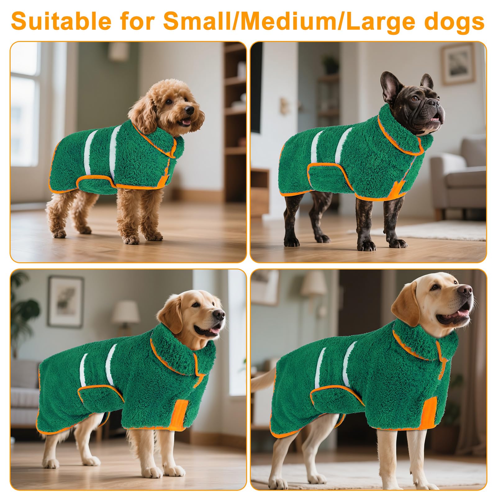 Bienbee dark-green XL bathrobe shown on a large dog.