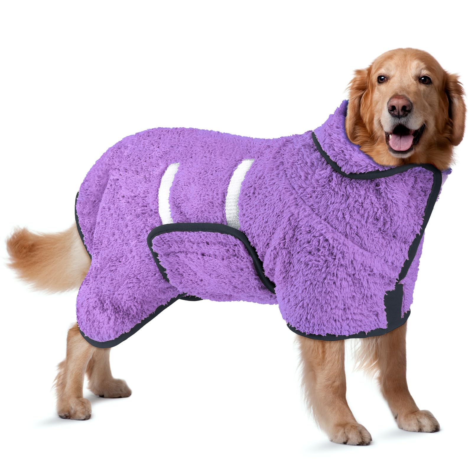 Bienbee dog bathrobe front view highlights quick-dry design for post-bath comfort.