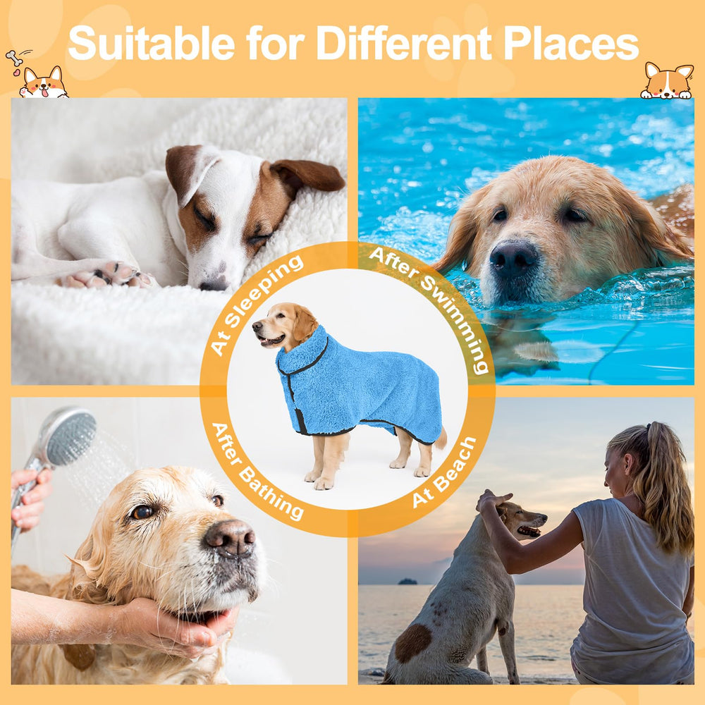 Bienbee dog bathrobe available in multiple sizes to fit most breeds.