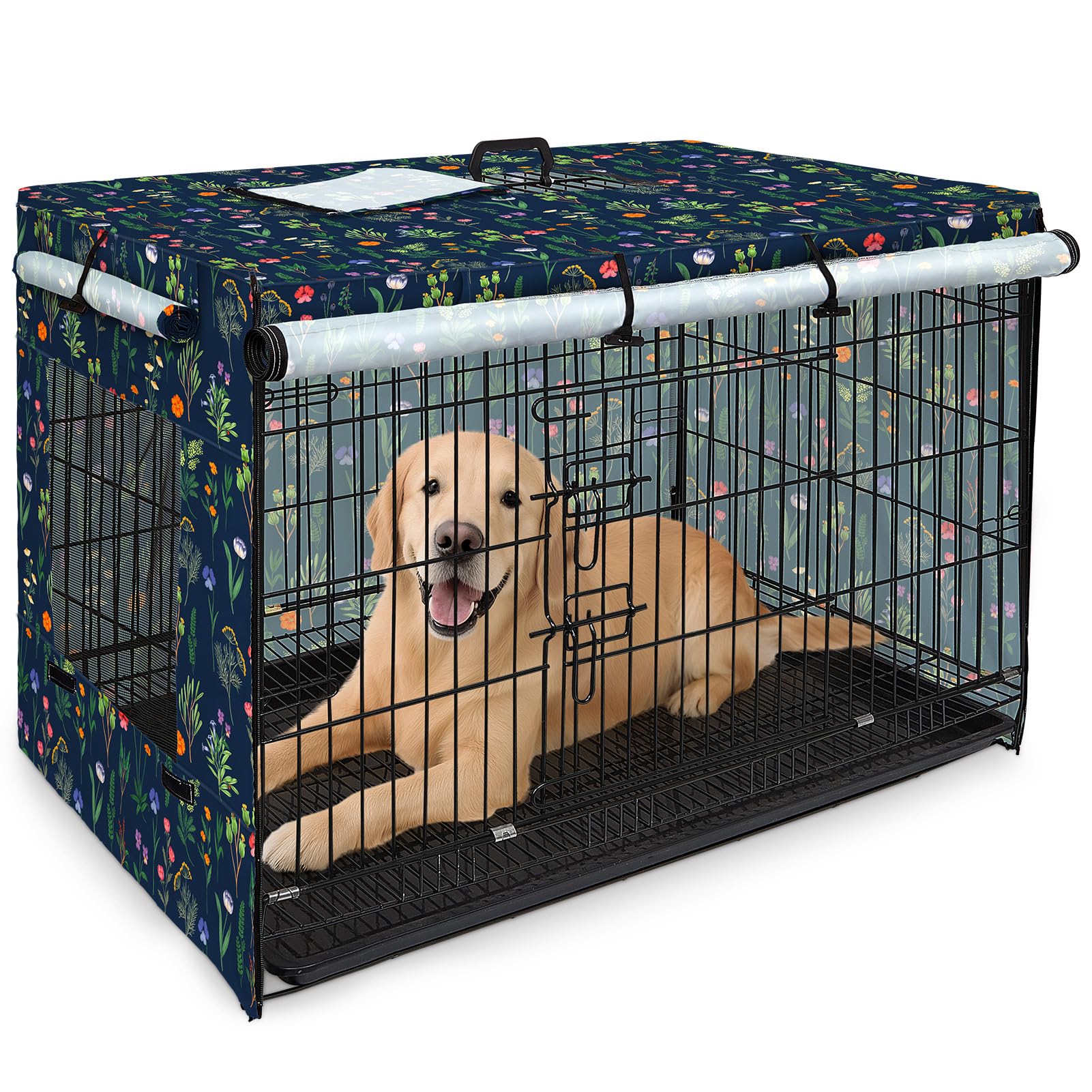 Bienbee dog crate cover outer view with windproof fabric for outdoor crates.