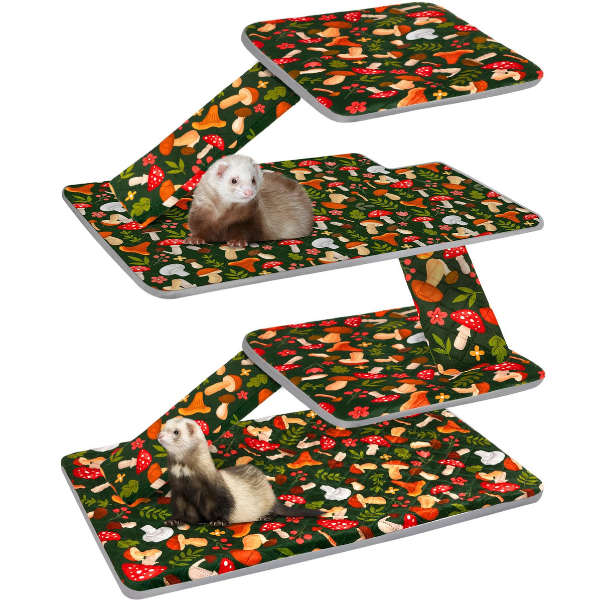 Bienbee ferret cage liner in Green Mushroom print provides a stylish, cozy cage upgrade.