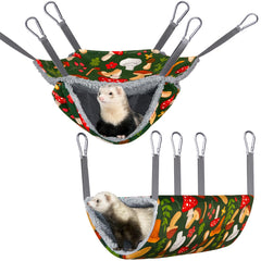 Bienbee ferret hammock in green mushroom design enhances resting comfort.
