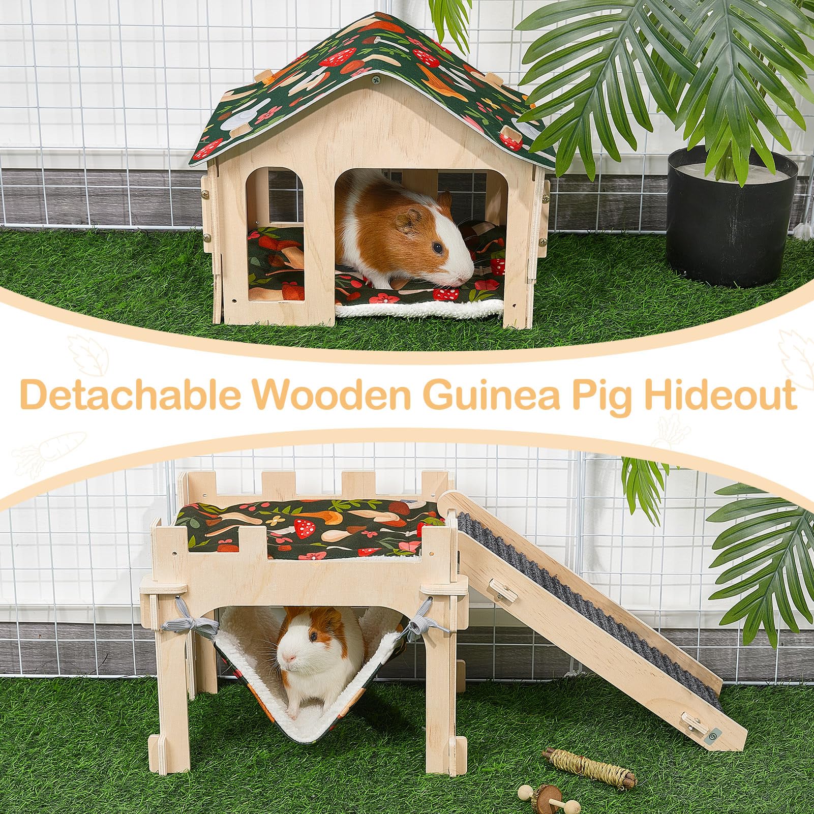 Bienbee guinea pig hideout assembled two-layer castle offers spacious play area for multiple small pets.