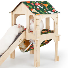 Bienbee guinea pig hideout front view highlighting durable pine wood construction for durability.