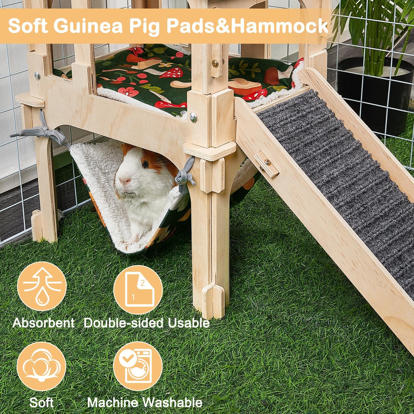 Bienbee guinea pig hideout hammock attachment illustrates cozy resting space for pets.