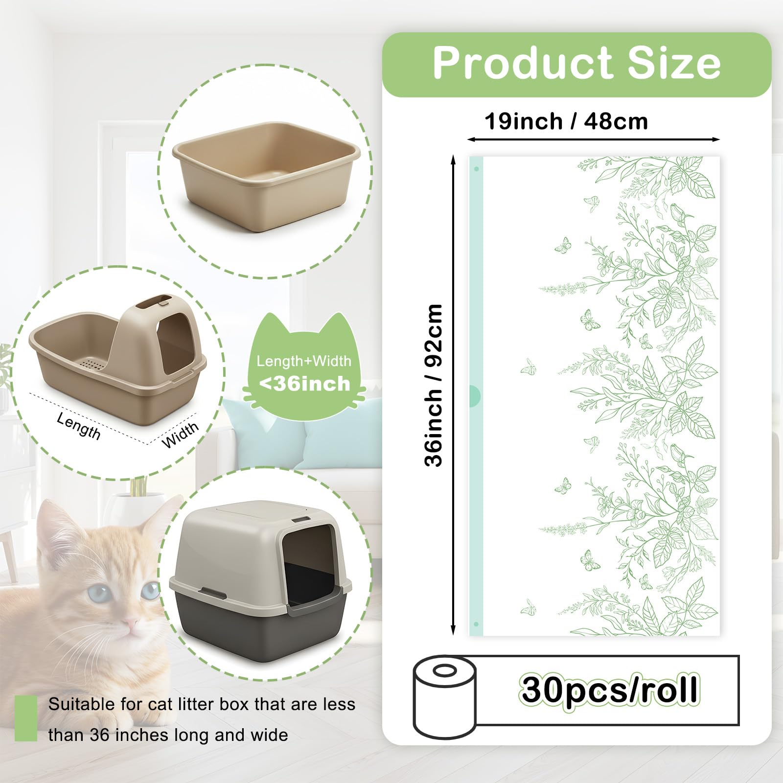 Bienbee 30-pack litter box liners ideal for regular cleaning routines