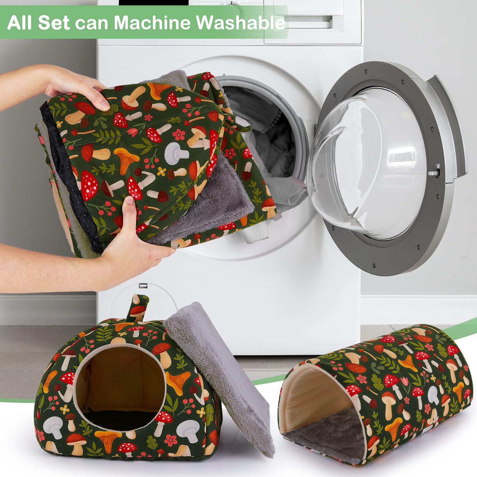 Bienbee washable pet bed in green mushroom is easy to clean.