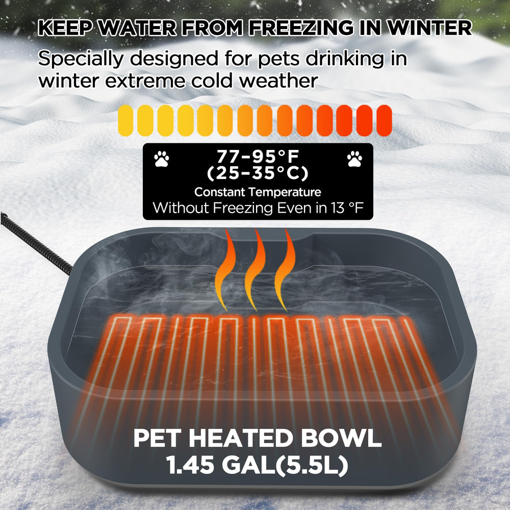 BietrunPro 5.5L heated water bowl top view highlights winter-ready hydration