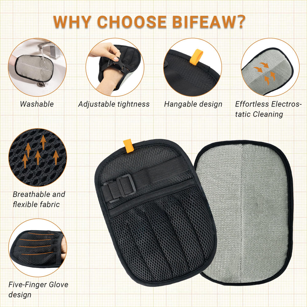 Bifeaw Pet Hair Removal Glove washable material emphasizes reusable design and easy rinsing after use