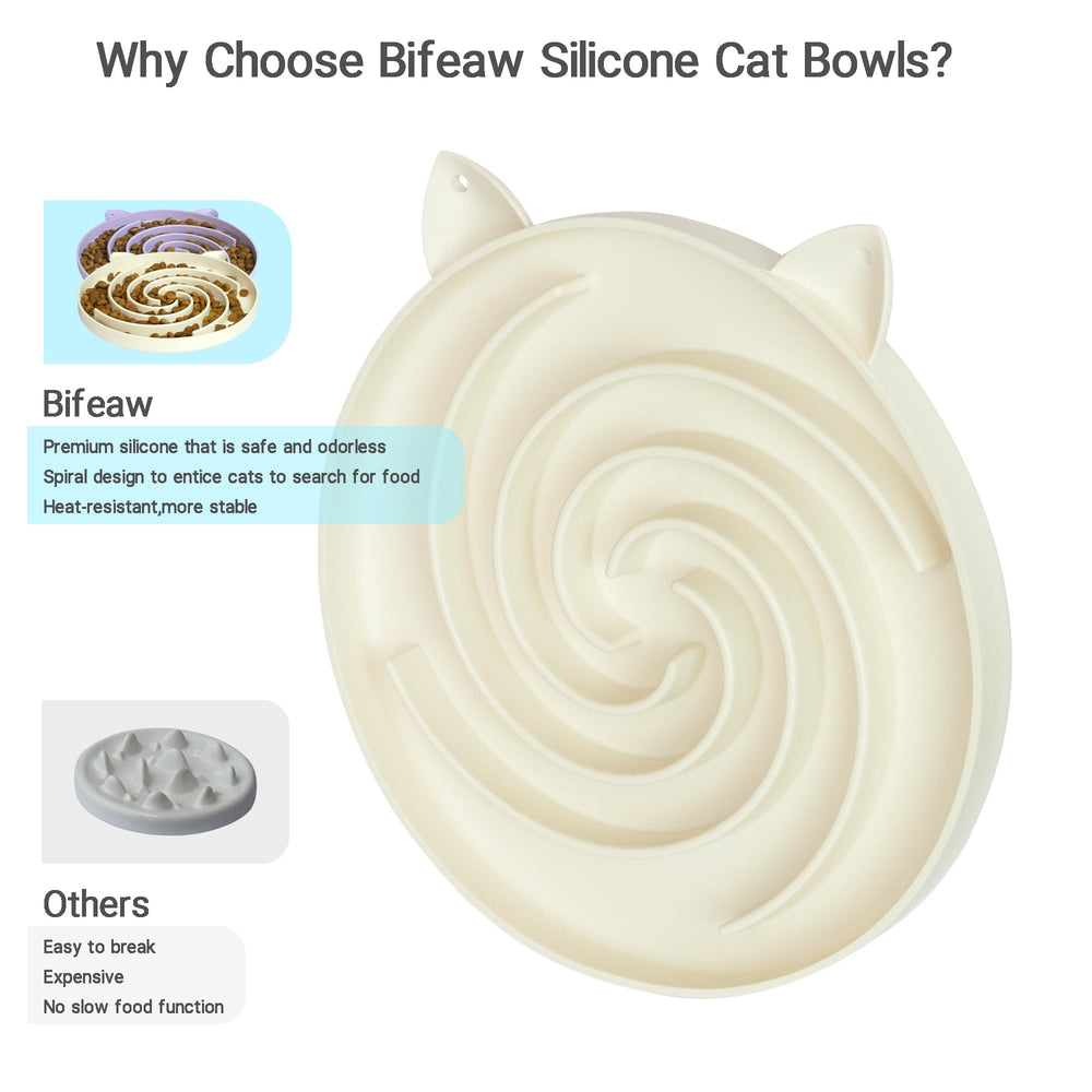 Bifeaw silicone cat bowl with non-slip base keeps meals in place.