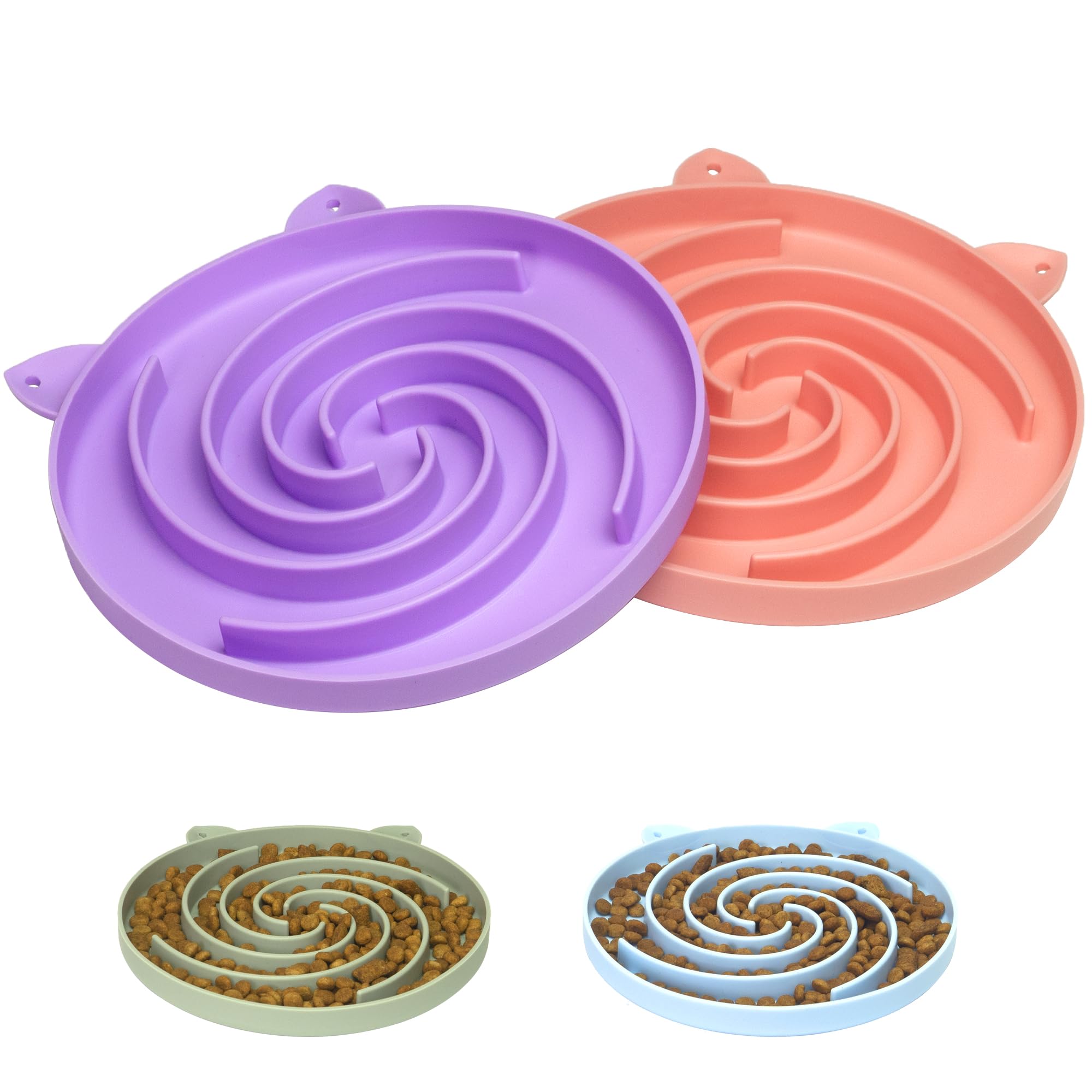 Bifeaw slow feeder bowl with spiral pattern guides a cat to slower eating