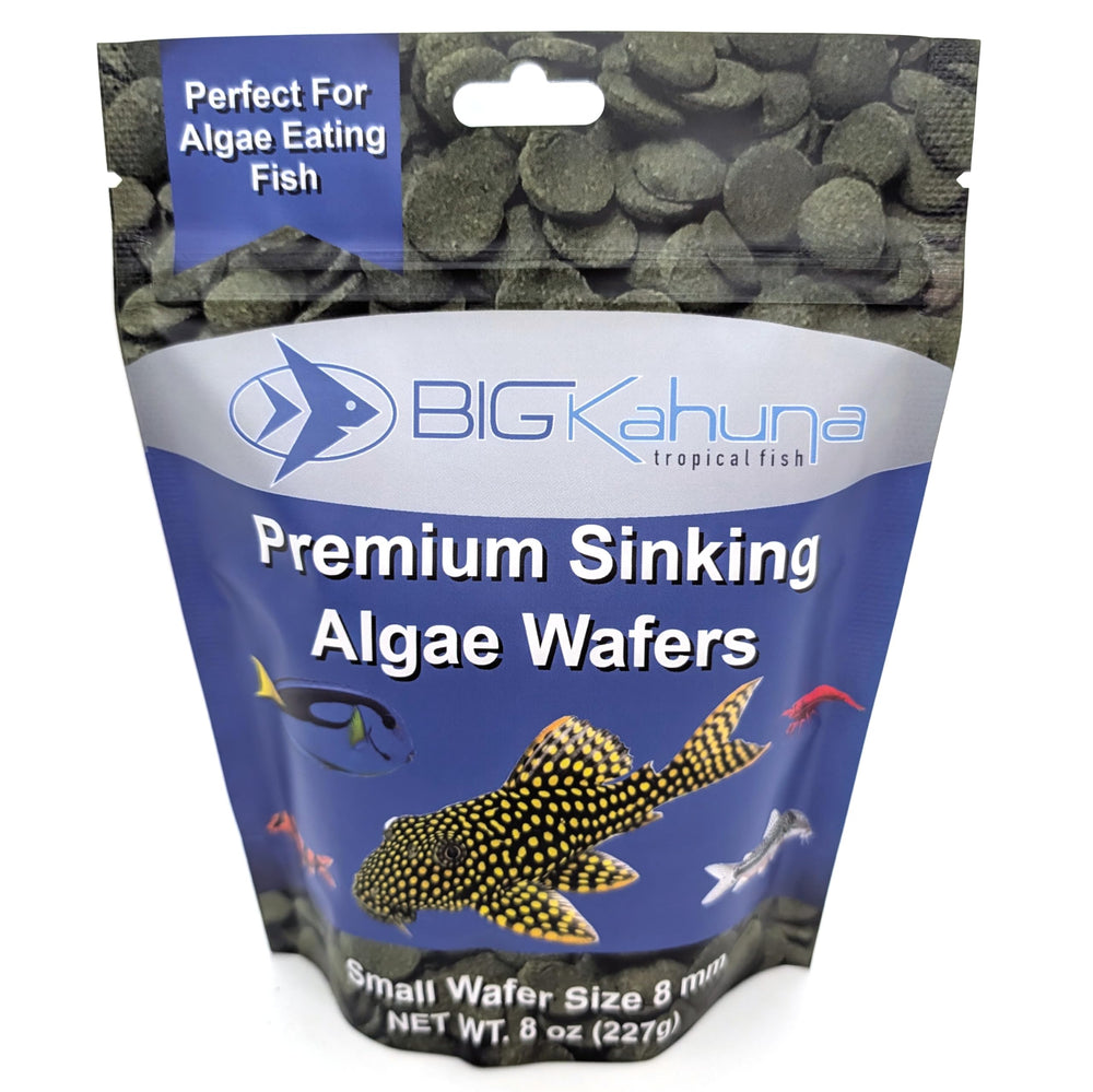 BIG KAHUNA TROPICAL FISH algae wafer packshot—premium bottom-feeder nutrition for plecos and snails.