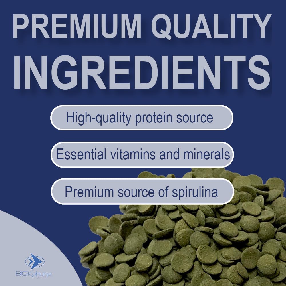 BIG KAHUNA TROPICAL FISH bottom-feeder food—close-up of sinking wafers for patient feeding.