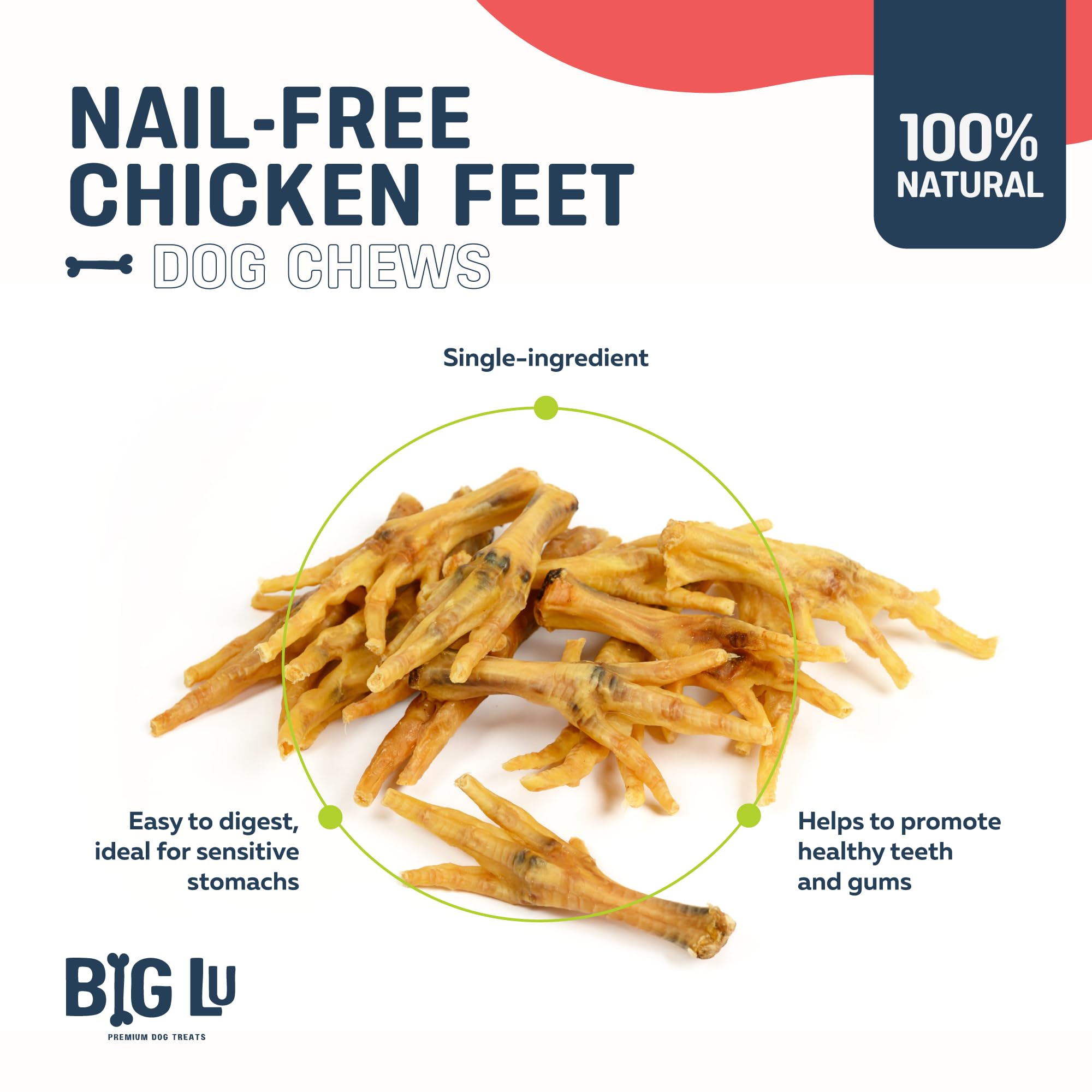 Big Lu chicken feet 100-count bag demonstrates value for multi-dog households.