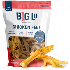 Big Lu nail-free chicken feet dog chews pack, natural long-lasting dental support.