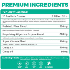 BIGHERO Probiotics for Dogs bottle-label shows probiotic strains for gut balance.