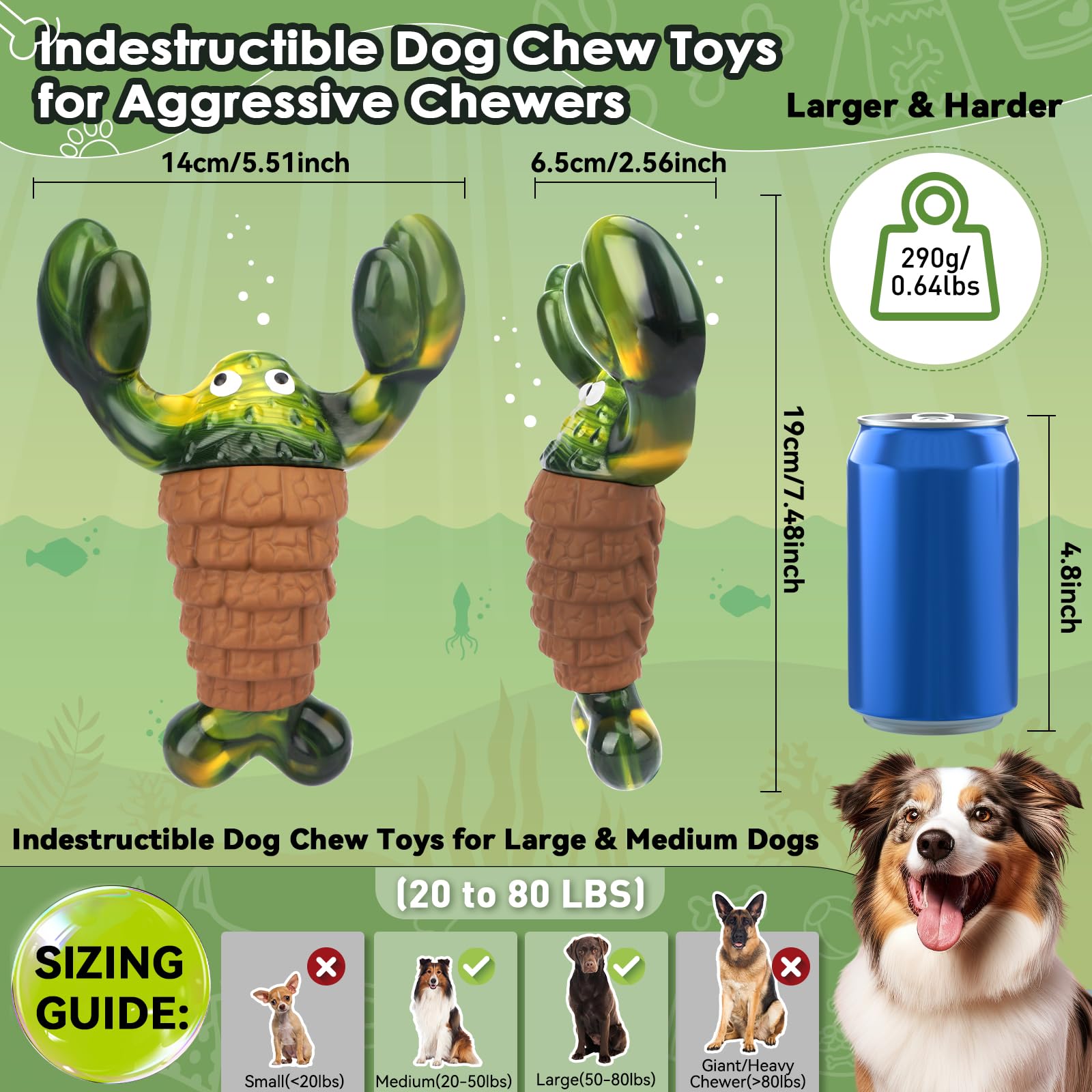BIKIISEN Lobster toy side view illustrates large-dog chewing grip
