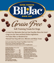 Bil-Jac grain-free soft treats close-up highlights real chicken liver and texture