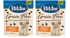 Bil-Jac grain-free soft treats bag featuring real chicken liver, ideal for training rewards