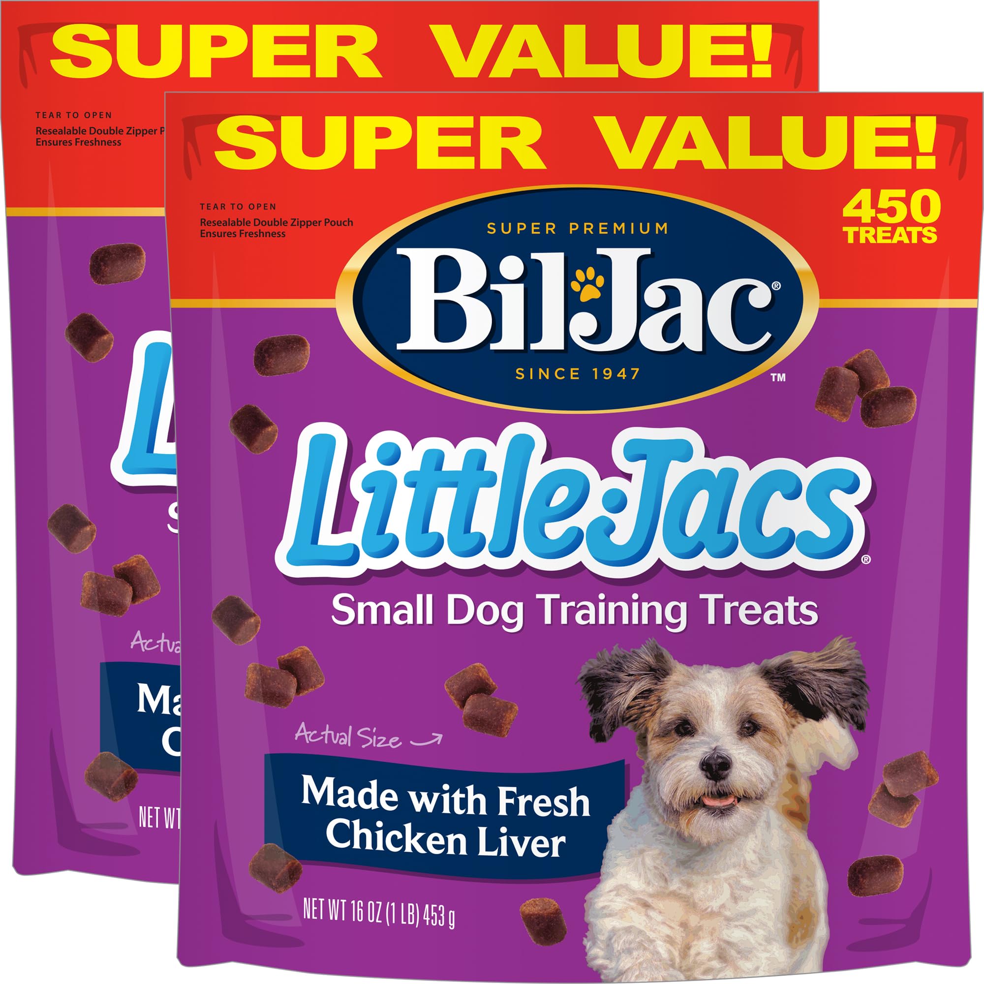 Bil-Jac Little Jacs bites with chicken liver are tasty rewards for small dogs.