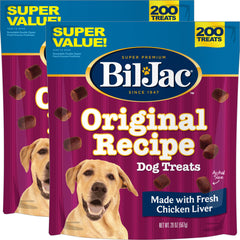 Bil-Jac Original Recipe Soft Training Treats chicken liver morsels for training rewards.