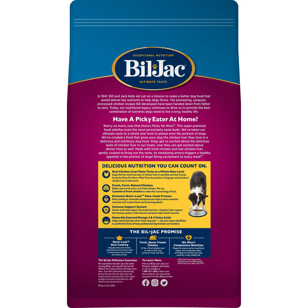 Bil-Jac Picky No More chicken liver closeup signals palatable flavor for picky eaters.