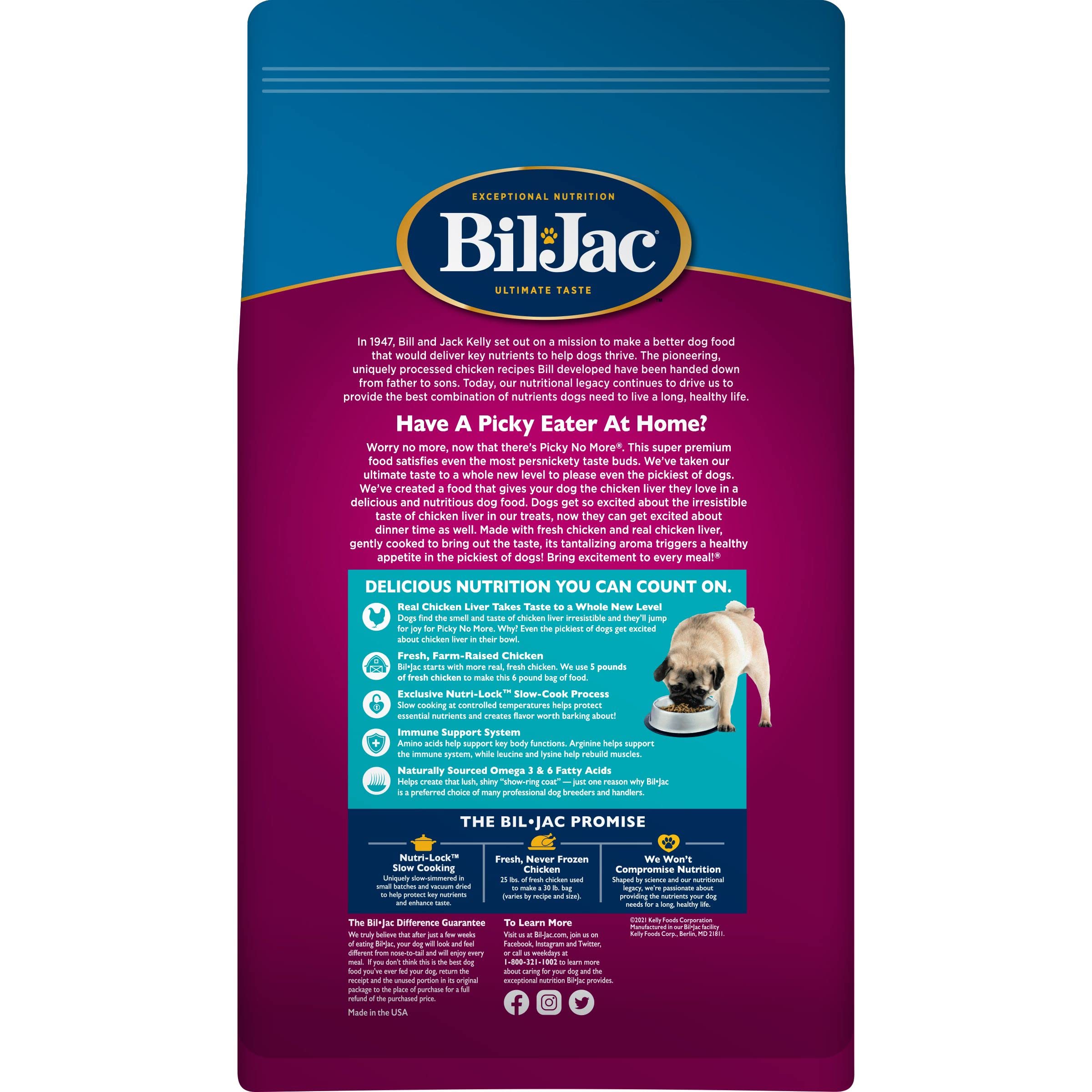 Bil-Jac Picky No More Small Breed dog eating happily from a bowl.