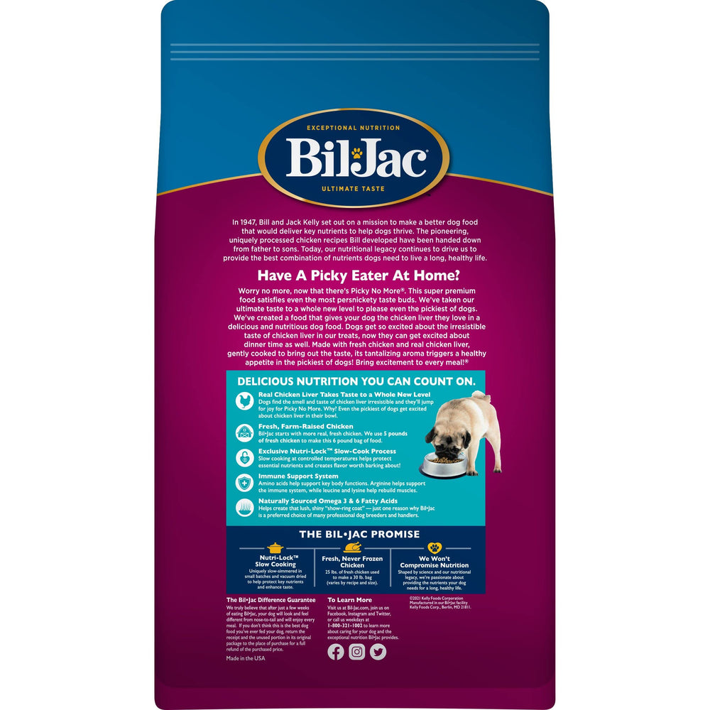 Bil-Jac Picky No More Small Breed dog eating happily from a bowl.