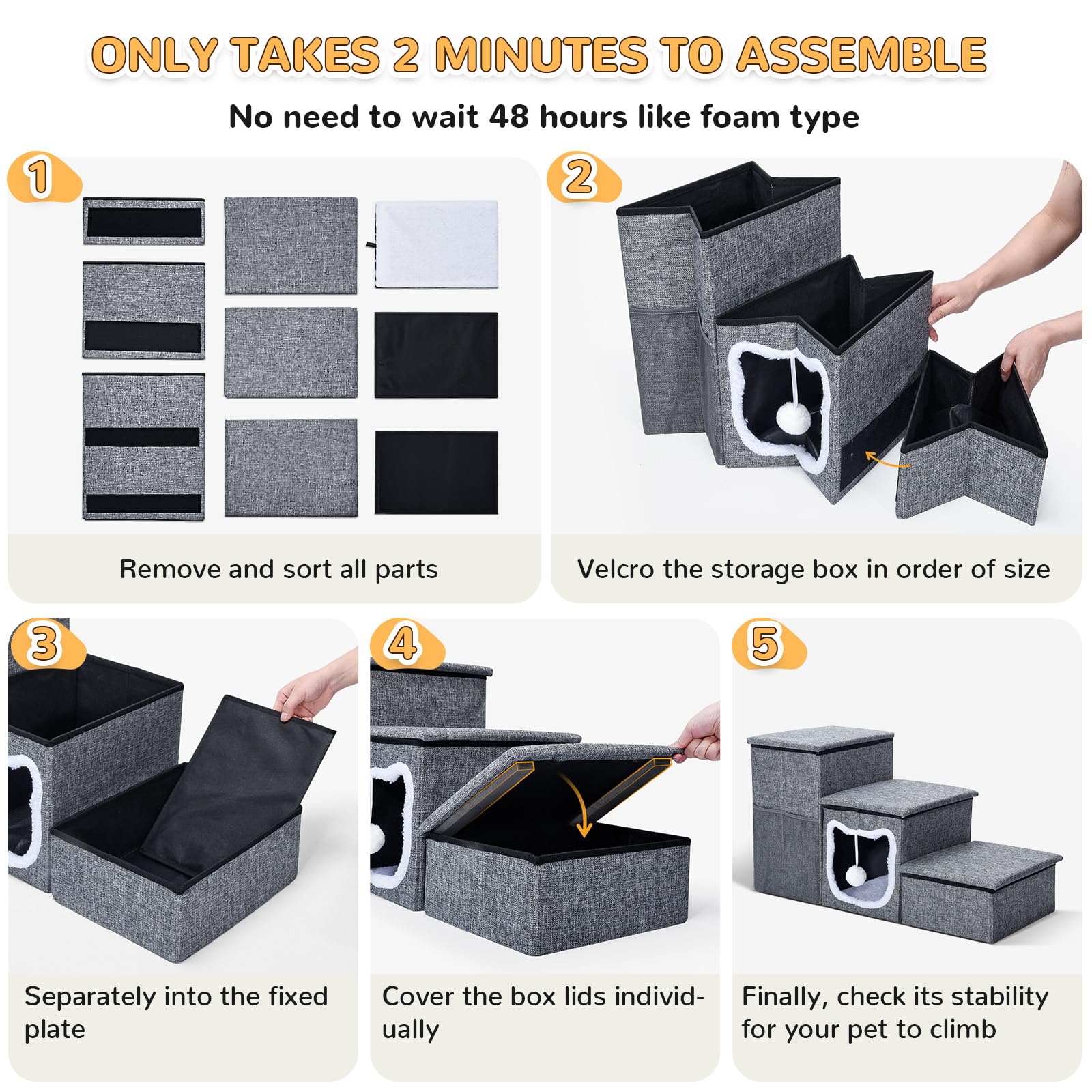 Bilibara Dog Stairs easy-setup shows quick assembly and portability.