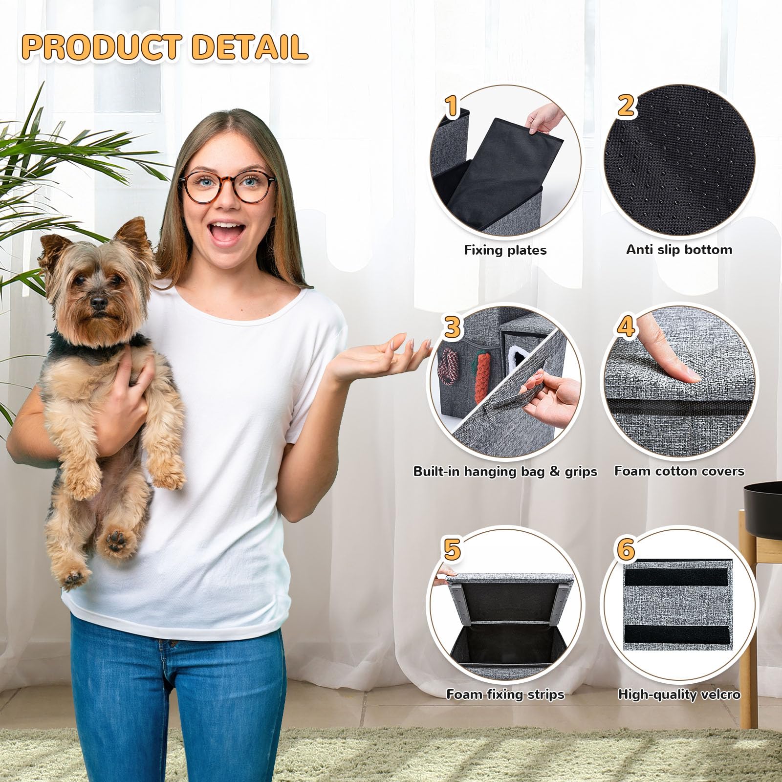 Bilibara Dog Stairs fluffy ball entrance adds playful engagement for pets.