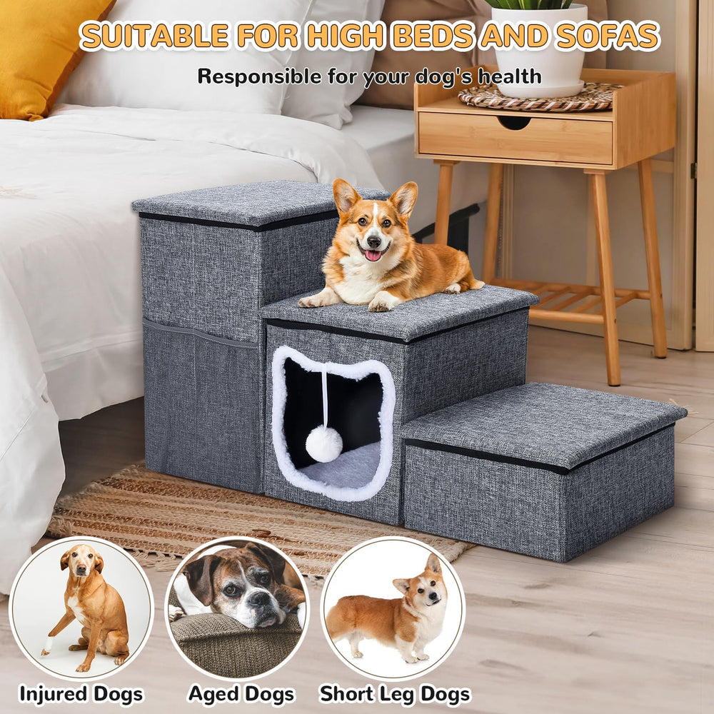 Bilibara Dog Stairs folded-storage demonstrates compact storage footprint.