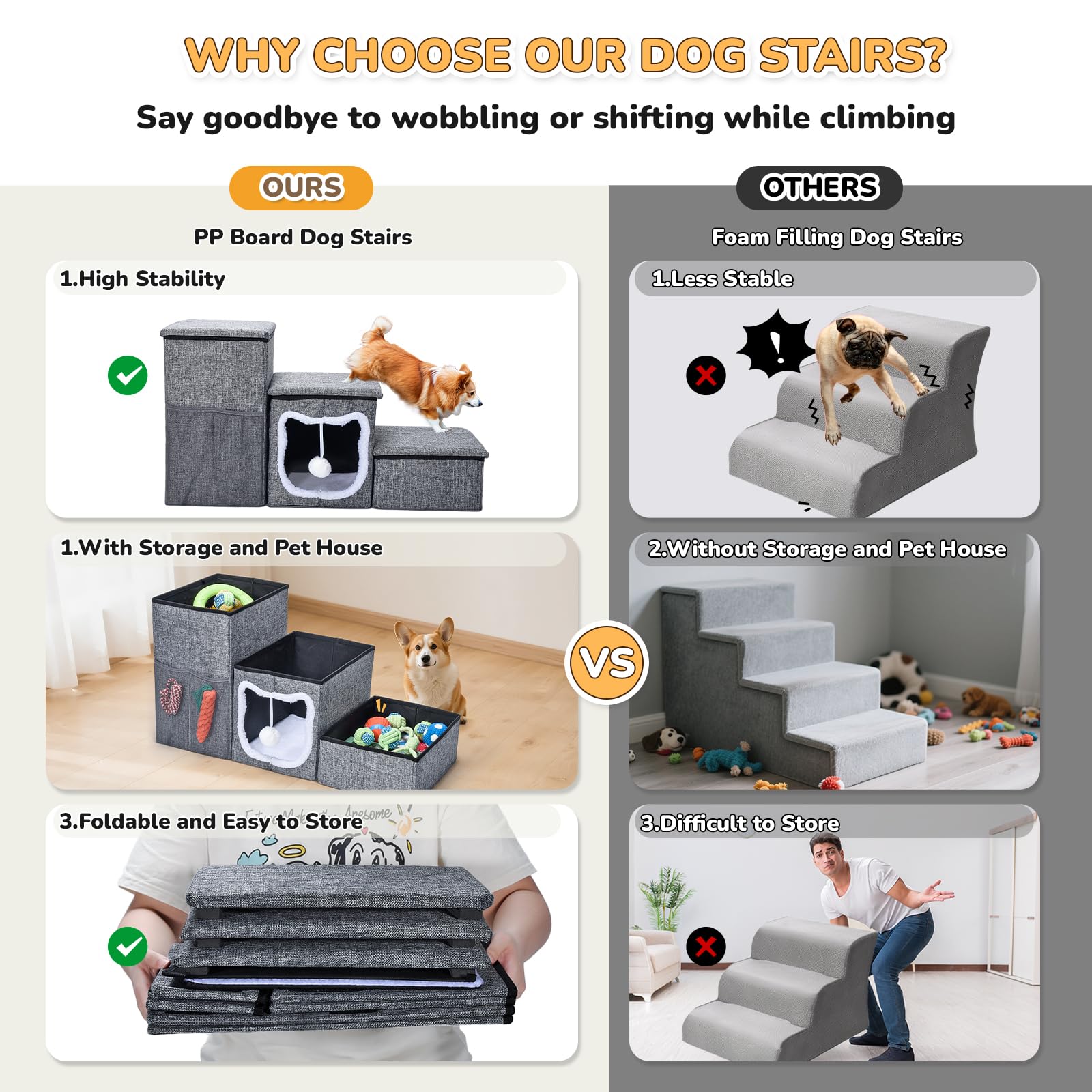 Bilibara Dog Stairs non-slip bottom keeps pets stable on any surface.