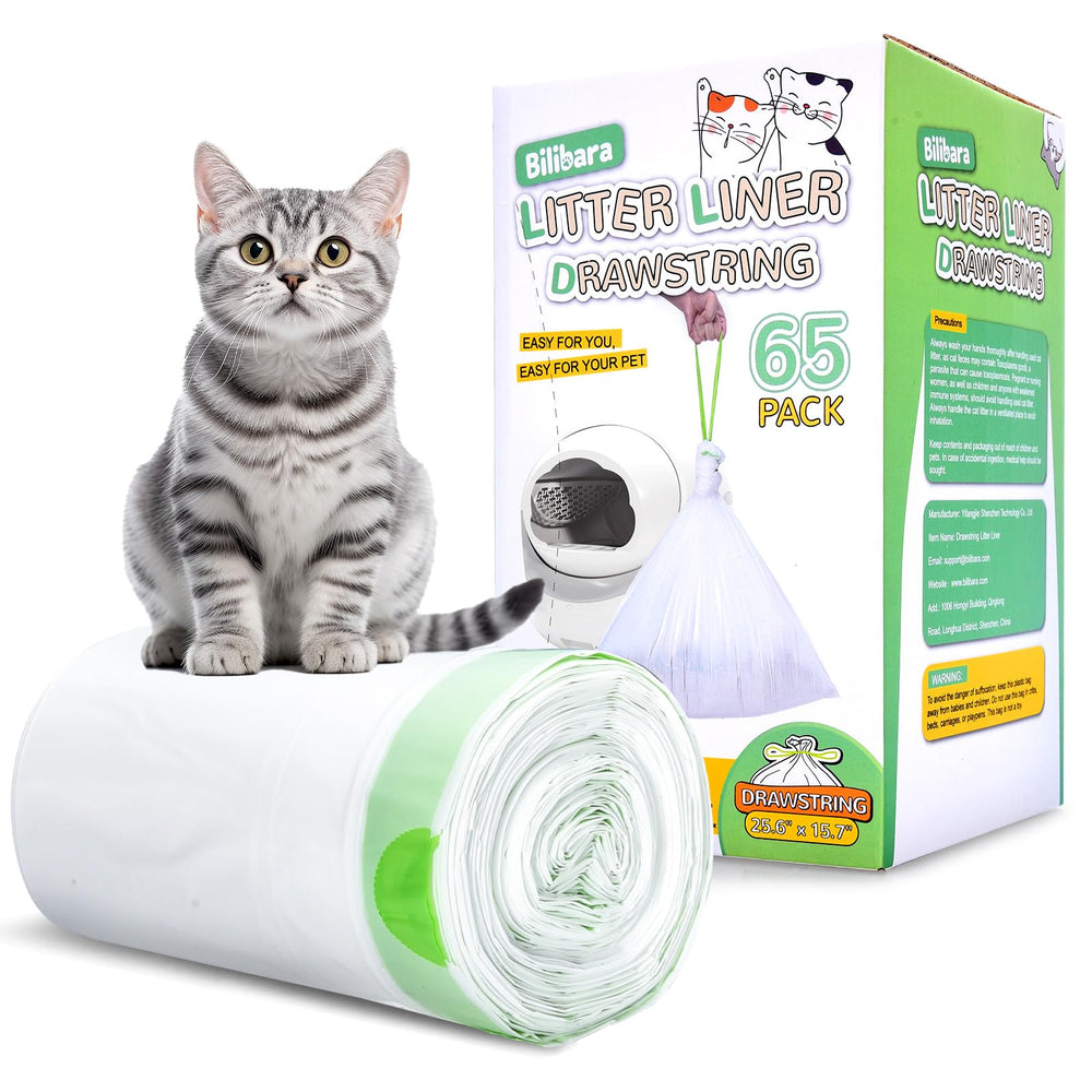 Bilibara drawstring cat litter bags roll shows easy dispensing and odor containment
