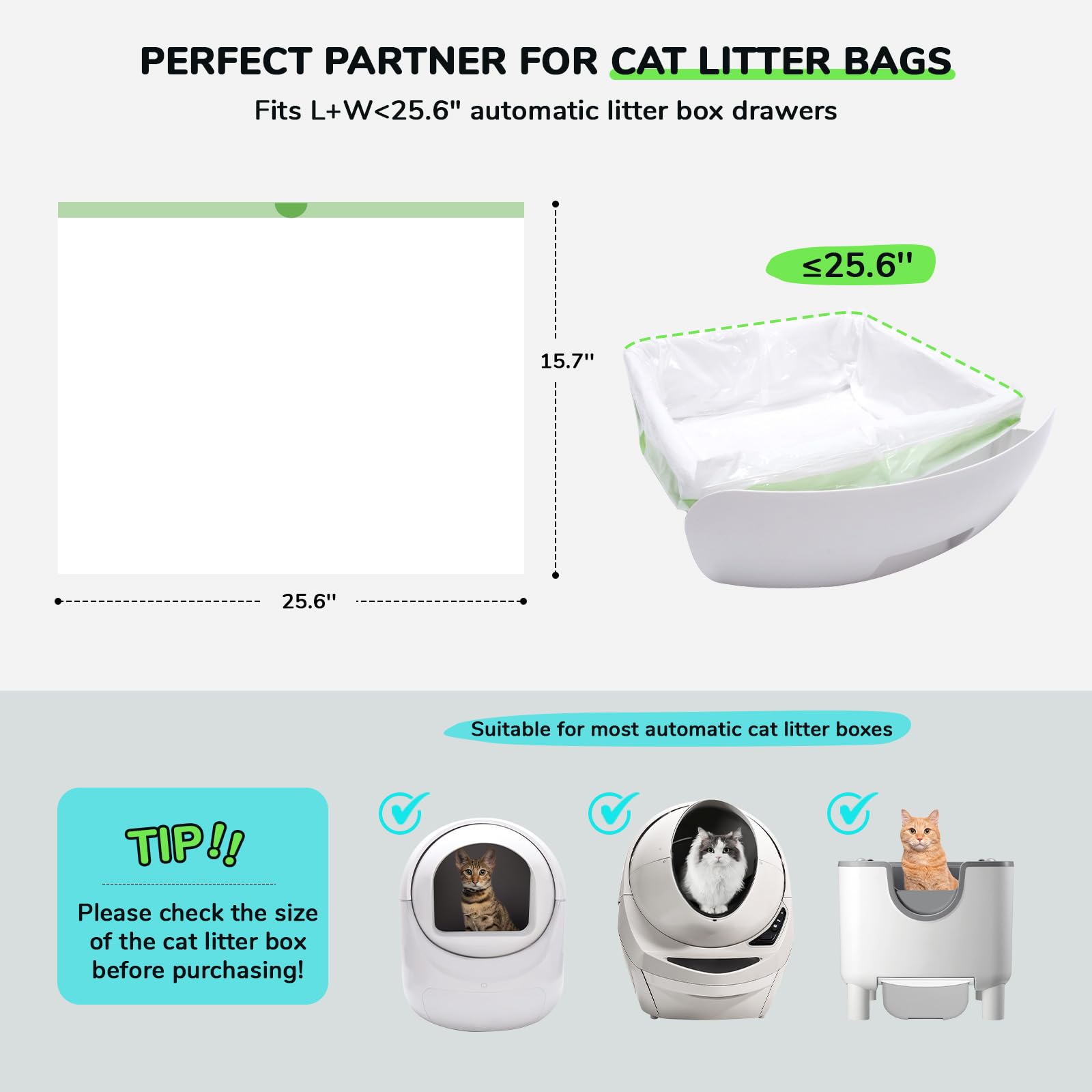 Bilibara litter bags drawer fit demonstrates compatibility with most auto self-cleaning boxes