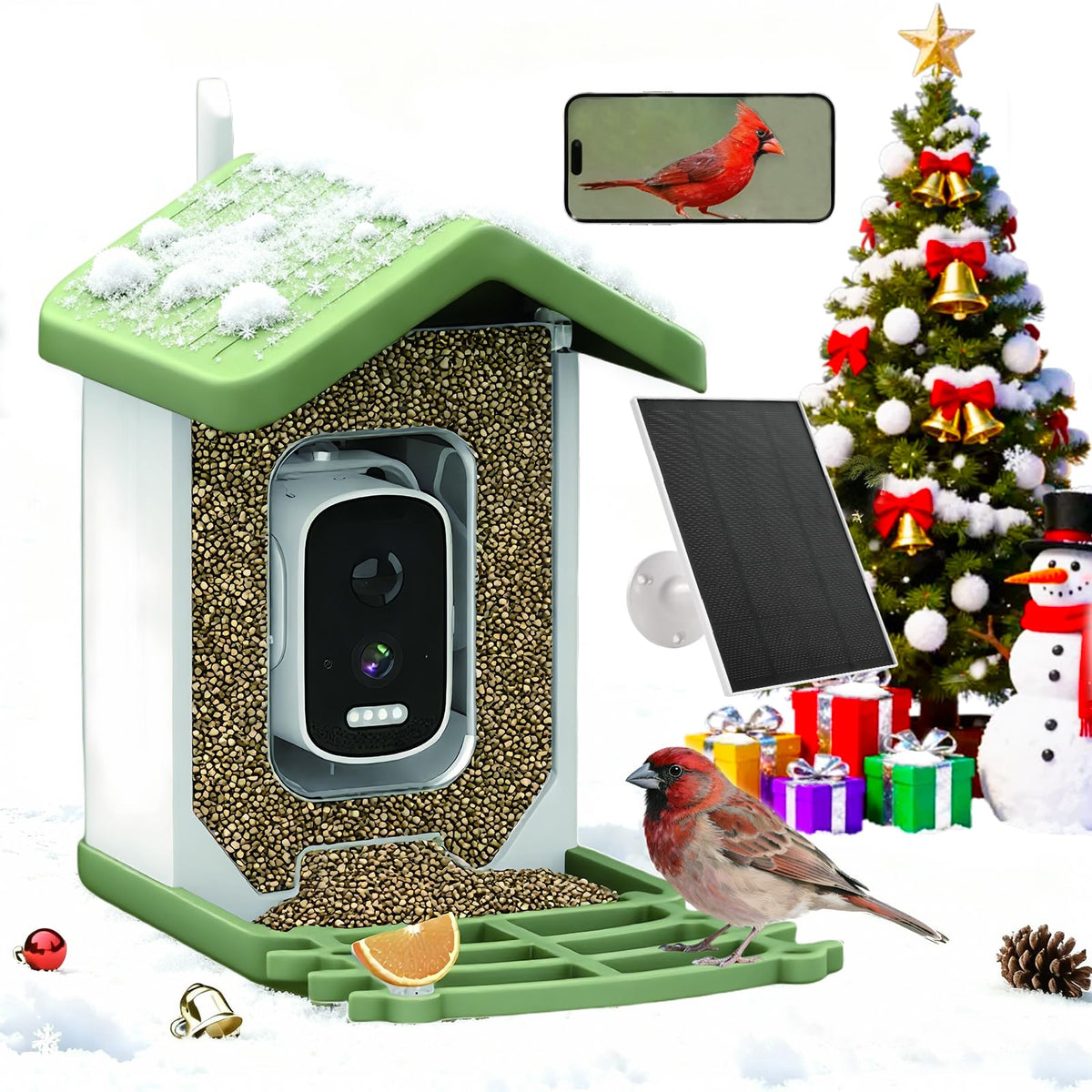 Billber birdfeeder camera front view captures crisp backyard bird visits.