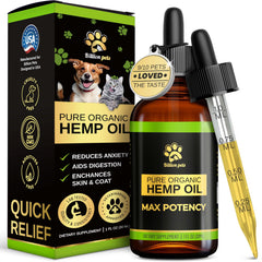Billion Pets hemp oil dog bottle with dropper calms anxious dogs