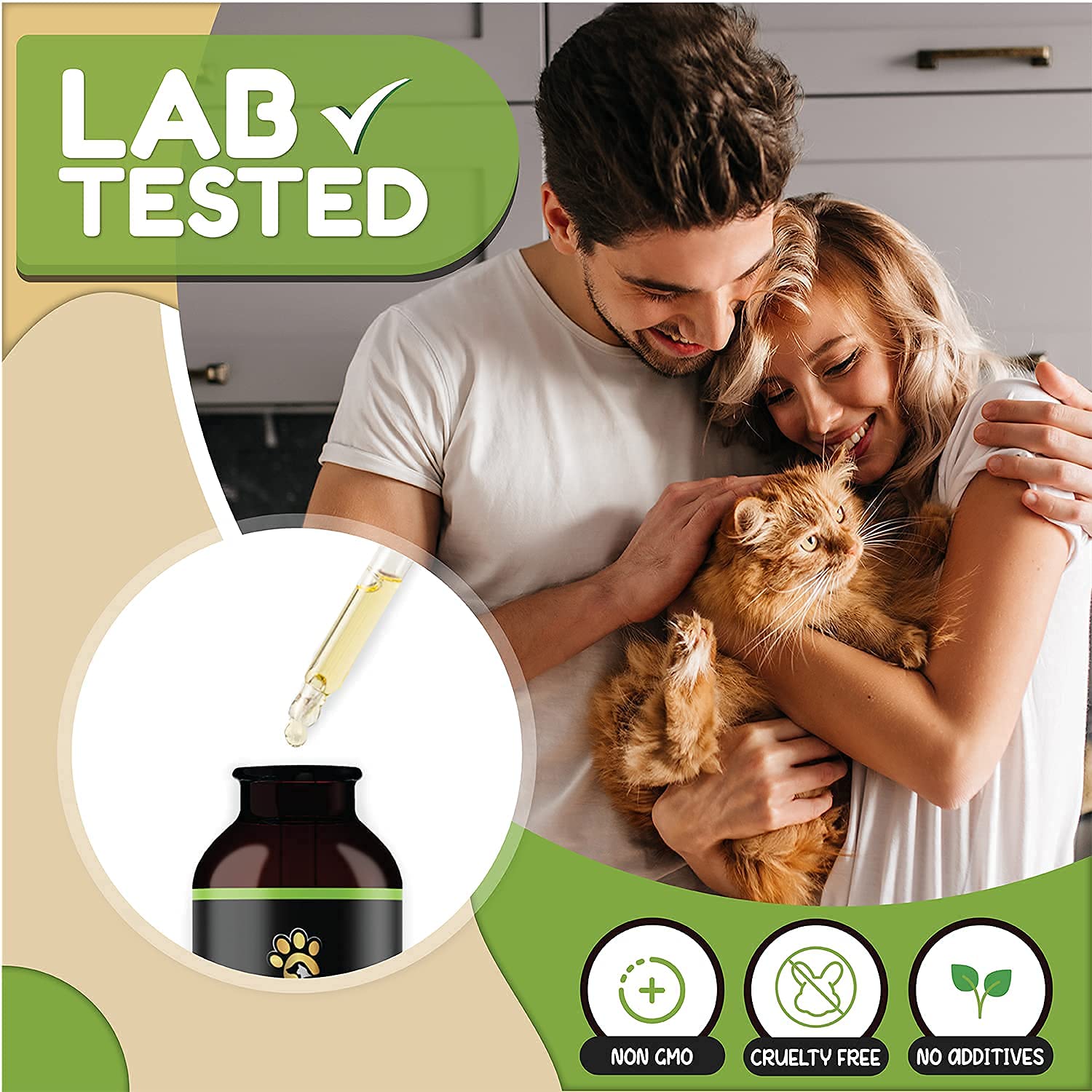 Billion Pets hemp oil packaging on wood display suggests premium care