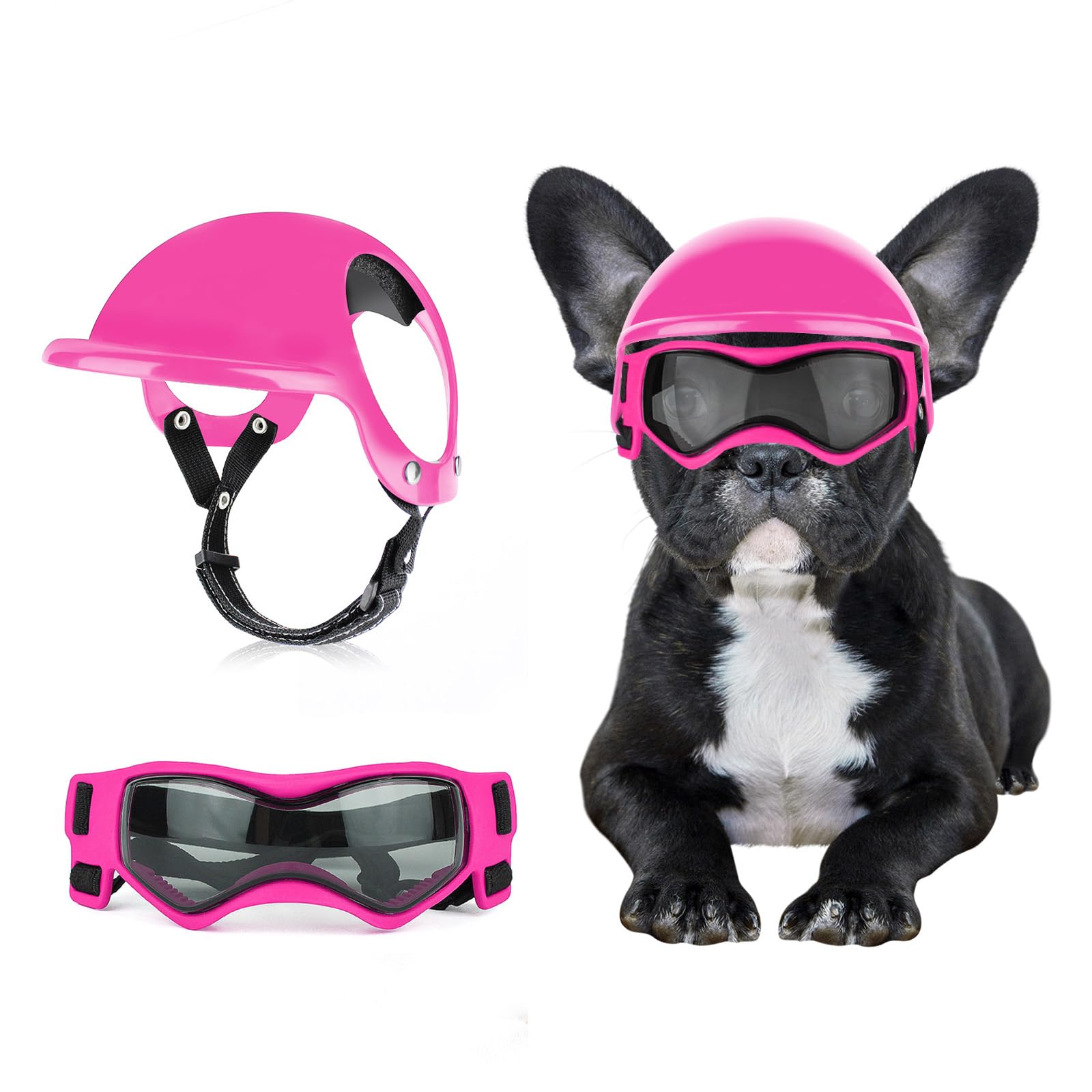 BillionChains dog helmet pink front view showing secure fit for outdoor rides.