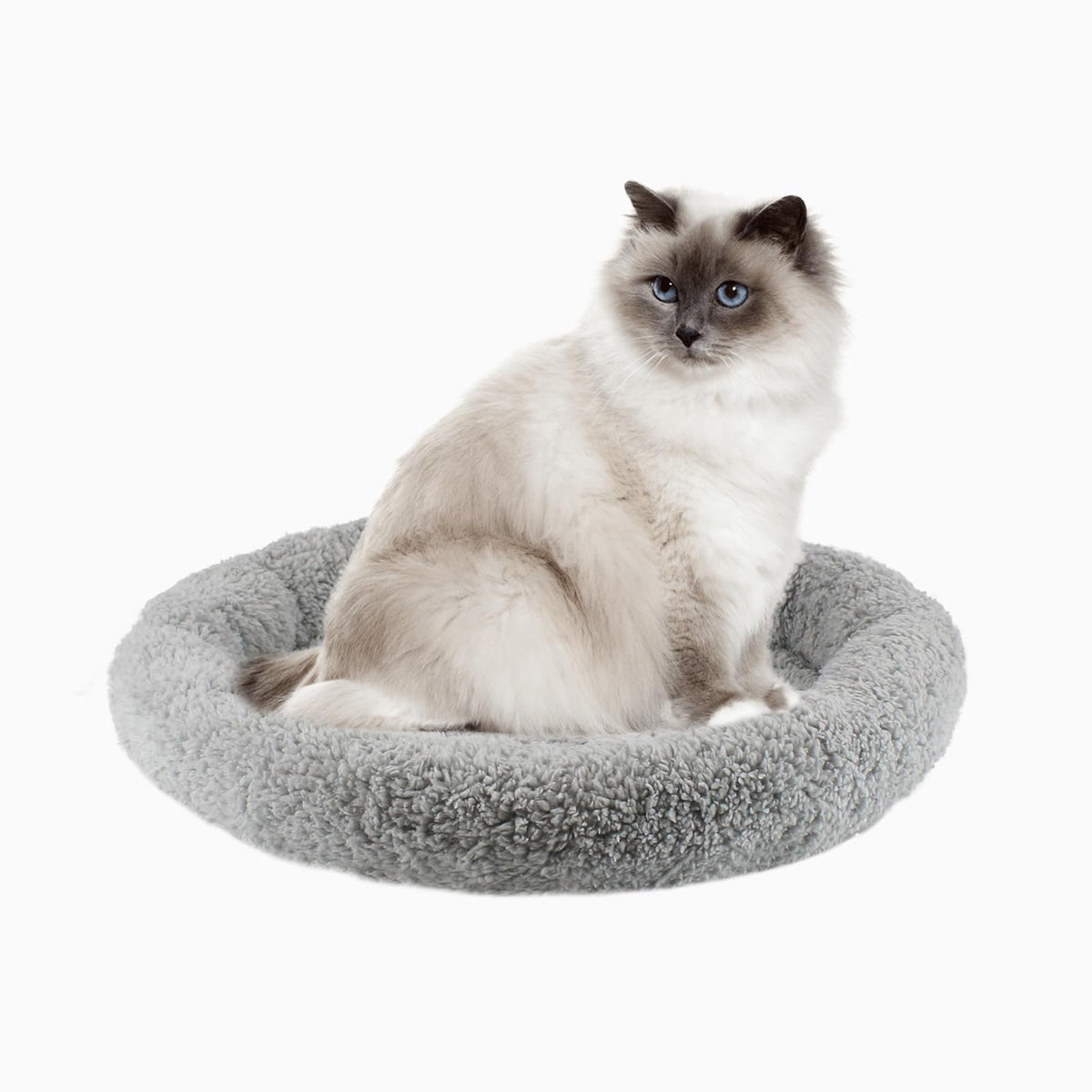 Billionchains round cat bed top view shows cozy donut shape ideal for indoor cats.