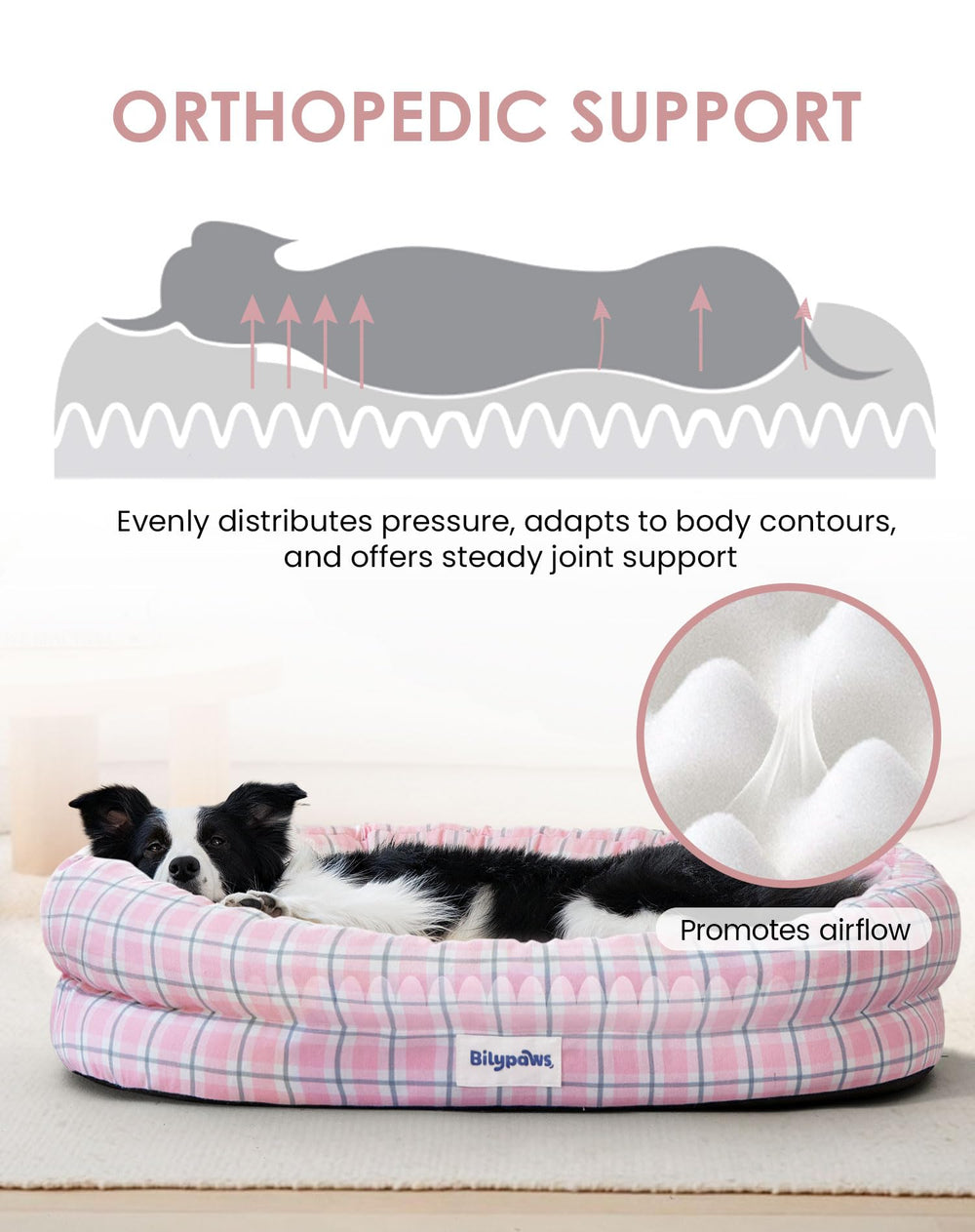 bilypaws orthopedic bed reversible cushion showing faux fur for cozy comfort