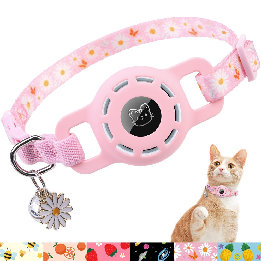 BINGPET AirTag cat collar bells close-up showing locating sound and pendant.