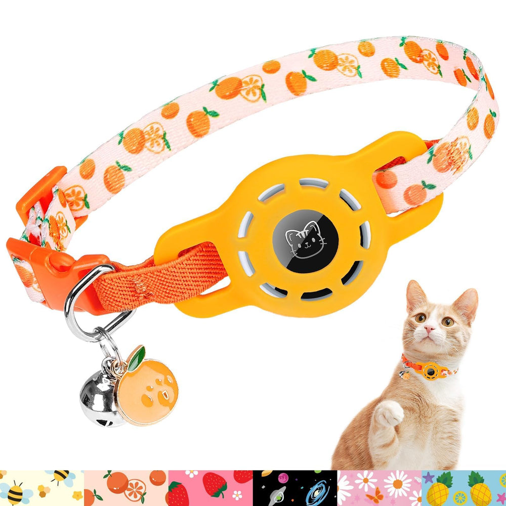 BINGPET AirTag Cat Collar with Bells close-up showing quick-release buckle for easy removal