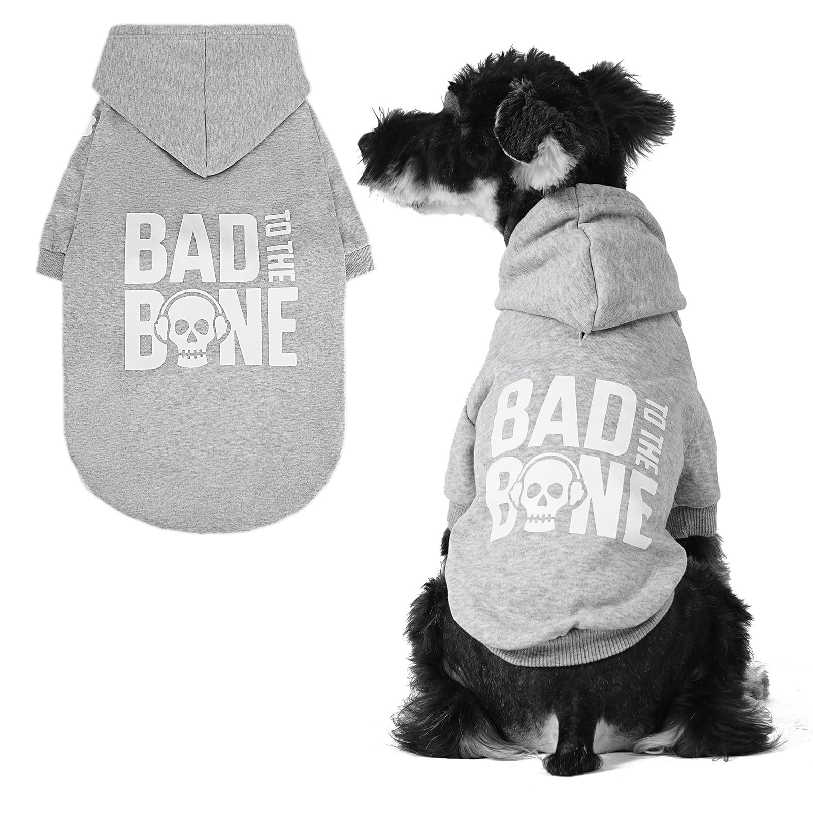 BINGPET Bad to the Bone hoodie front view shows warm fleece for cold days